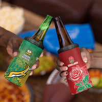 South Africa And England Rugby Custom 4 in 1 Can Cooler Tumbler Springboks And Red Rose Together - Wonder Print Shop
