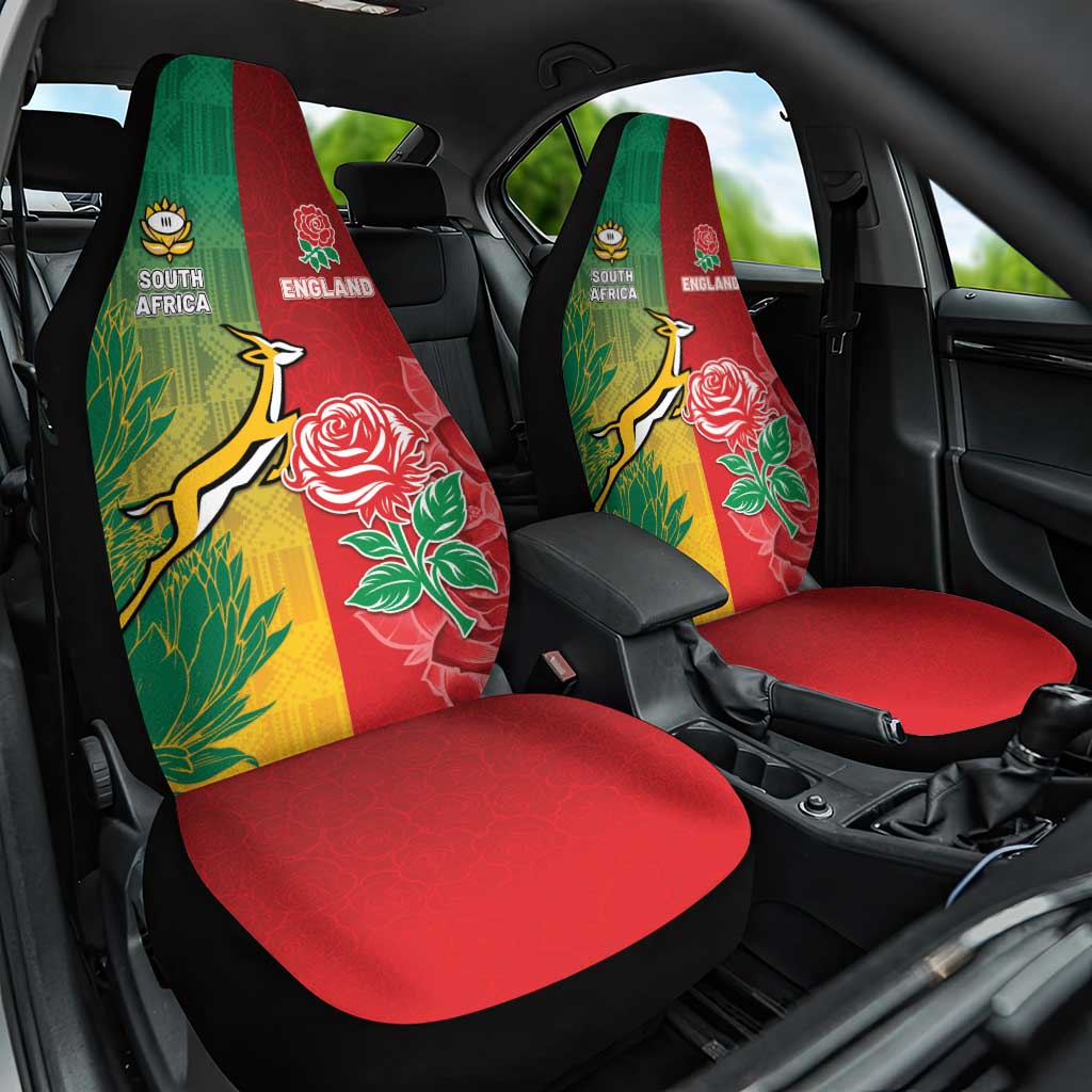 South Africa And England Rugby Car Seat Cover Springboks And Red Rose Together - Wonder Print Shop