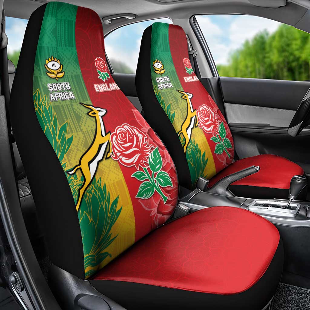 South Africa And England Rugby Car Seat Cover Springboks And Red Rose Together - Wonder Print Shop