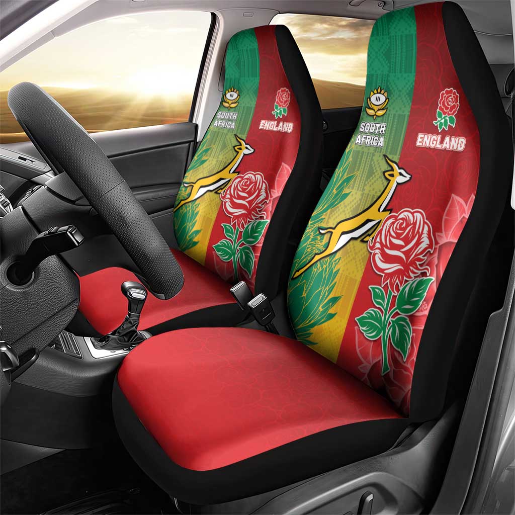 South Africa And England Rugby Car Seat Cover Springboks And Red Rose Together - Wonder Print Shop