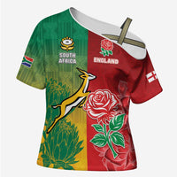 South Africa And England Rugby Custom Cross Shoulder Shirt Springboks And Red Rose Together - Wonder Print Shop