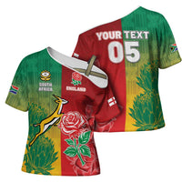 South Africa And England Rugby Custom Cross Shoulder Shirt Springboks And Red Rose Together - Wonder Print Shop