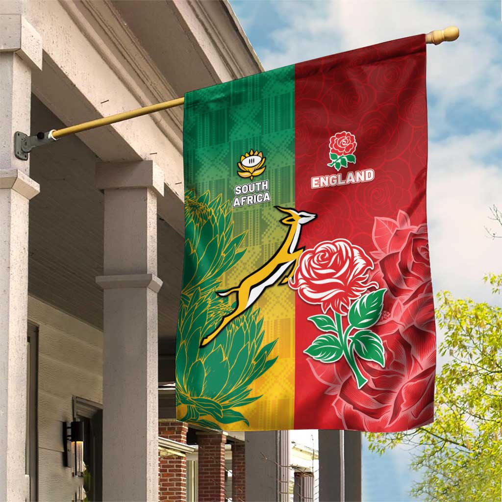 South Africa And England Rugby Garden Flag Springboks And Red Rose Together - Wonder Print Shop