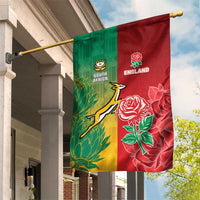 South Africa And England Rugby Garden Flag Springboks And Red Rose Together - Wonder Print Shop