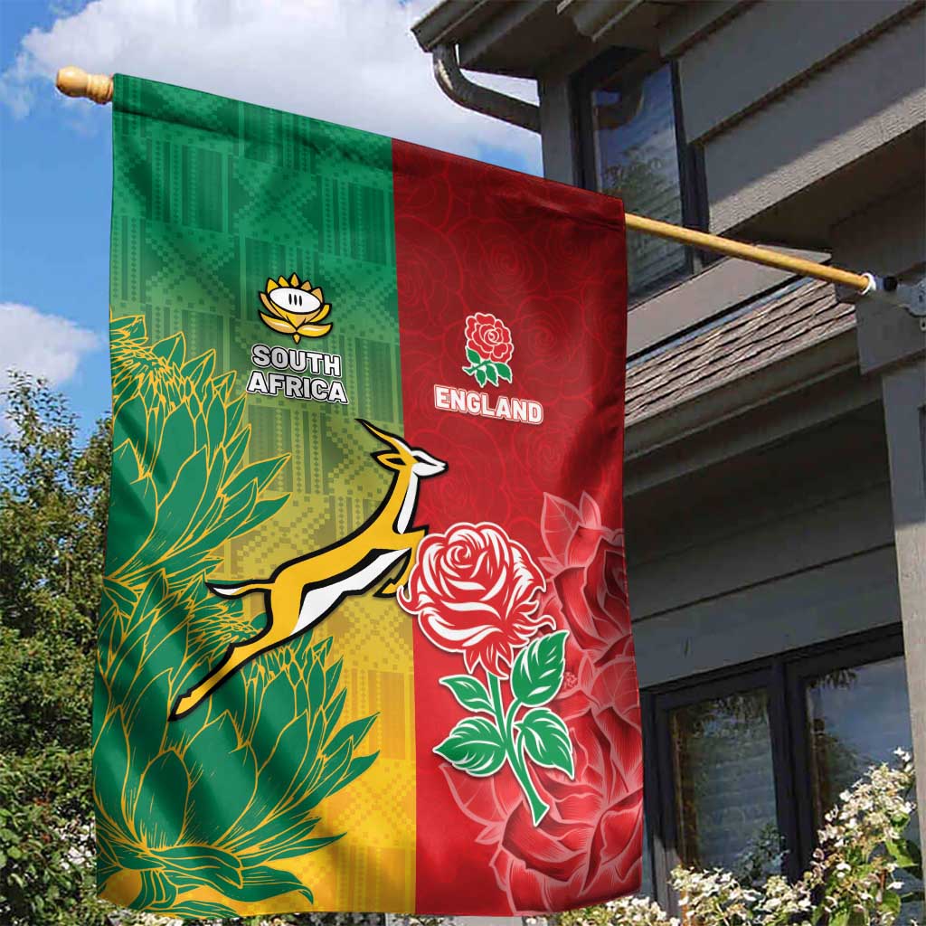 South Africa And England Rugby Garden Flag Springboks And Red Rose Together - Wonder Print Shop