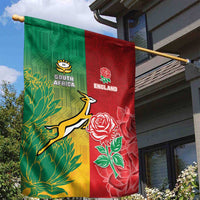South Africa And England Rugby Garden Flag Springboks And Red Rose Together - Wonder Print Shop