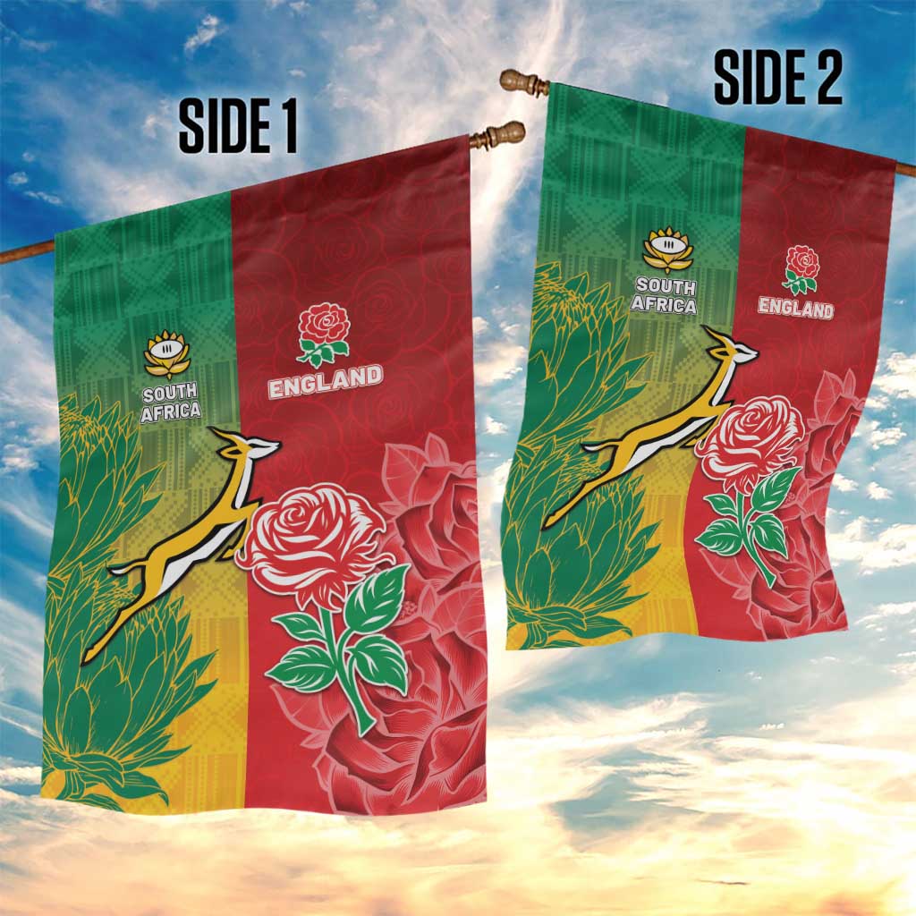 South Africa And England Rugby Garden Flag Springboks And Red Rose Together - Wonder Print Shop