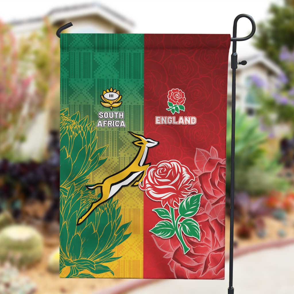 South Africa And England Rugby Garden Flag Springboks And Red Rose Together - Wonder Print Shop