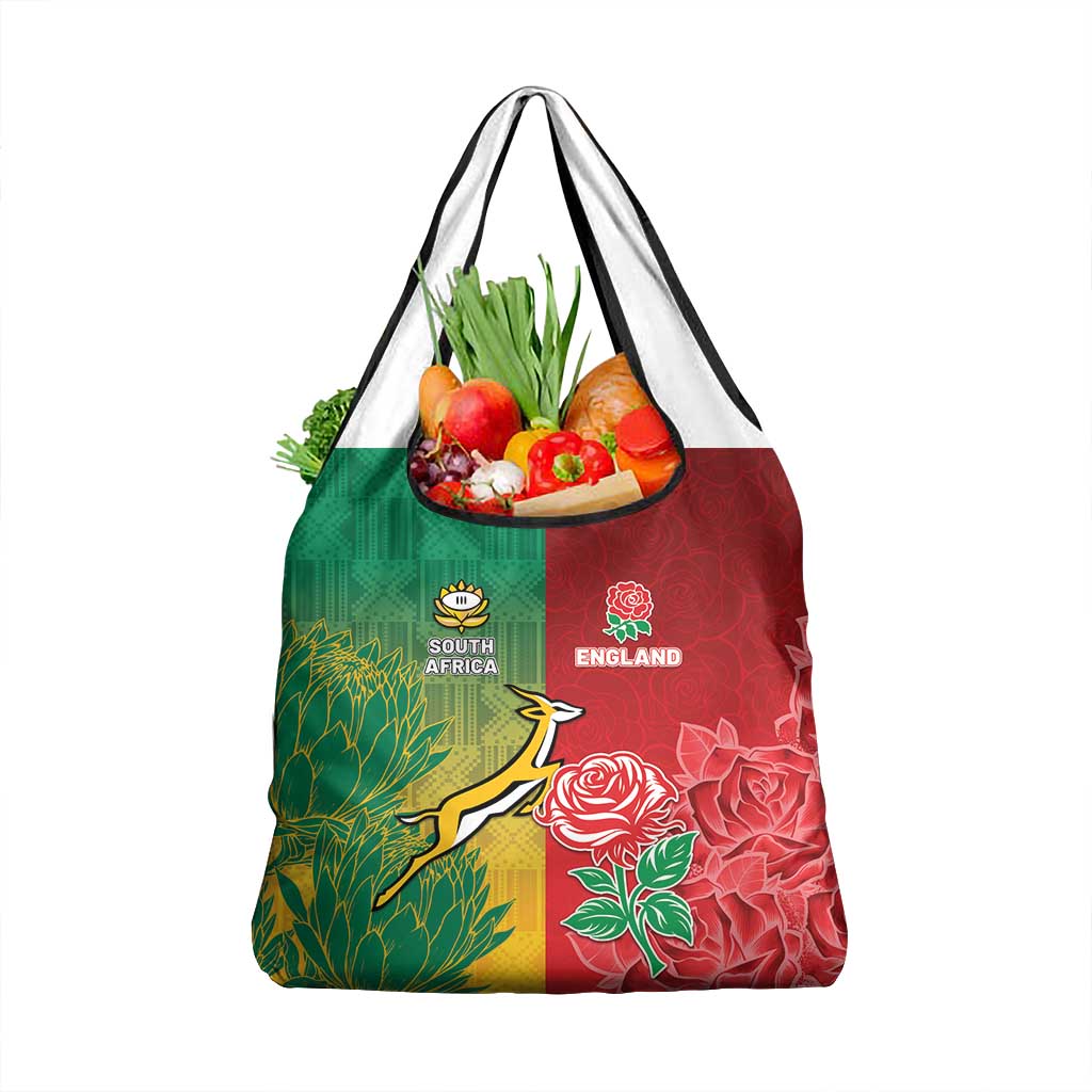 South Africa And England Rugby Grocery Bag Springboks And Red Rose Together - Wonder Print Shop