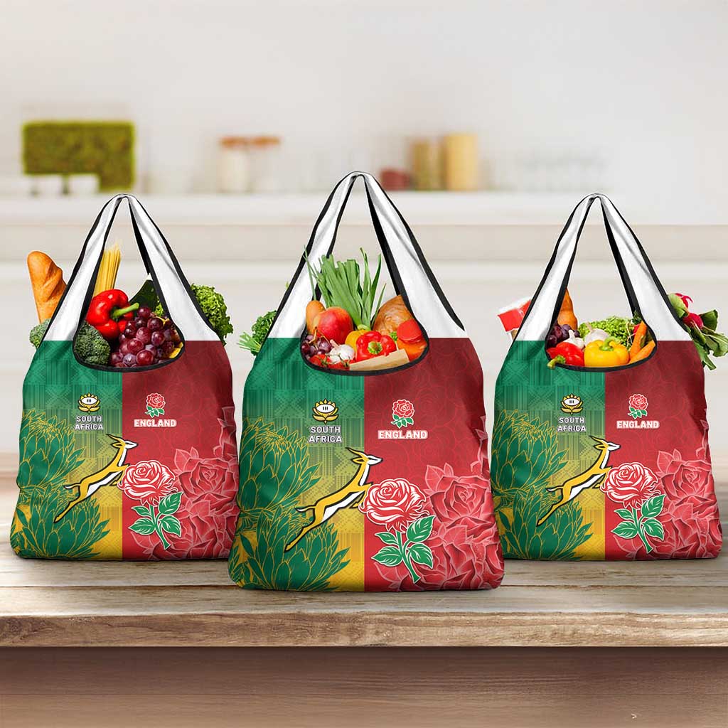 South Africa And England Rugby Grocery Bag Springboks And Red Rose Together - Wonder Print Shop