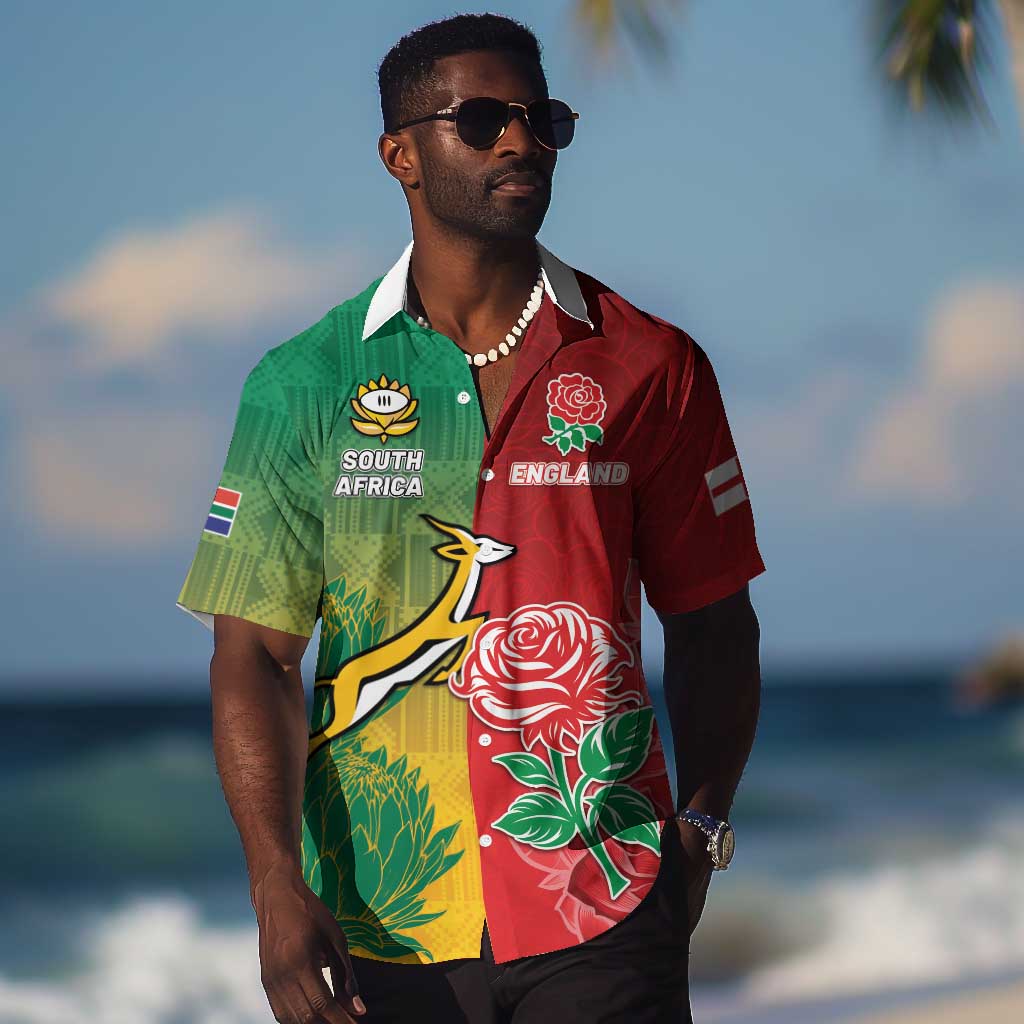 South Africa And England Rugby Custom Hawaiian Shirt Springboks And Red Rose Together - Wonder Print Shop