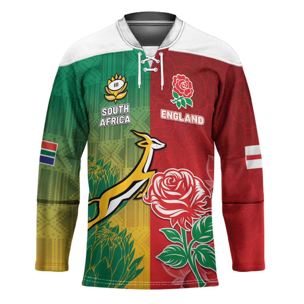 South Africa And England Rugby Custom Hockey Jersey Springboks And Red Rose Together - Wonder Print Shop