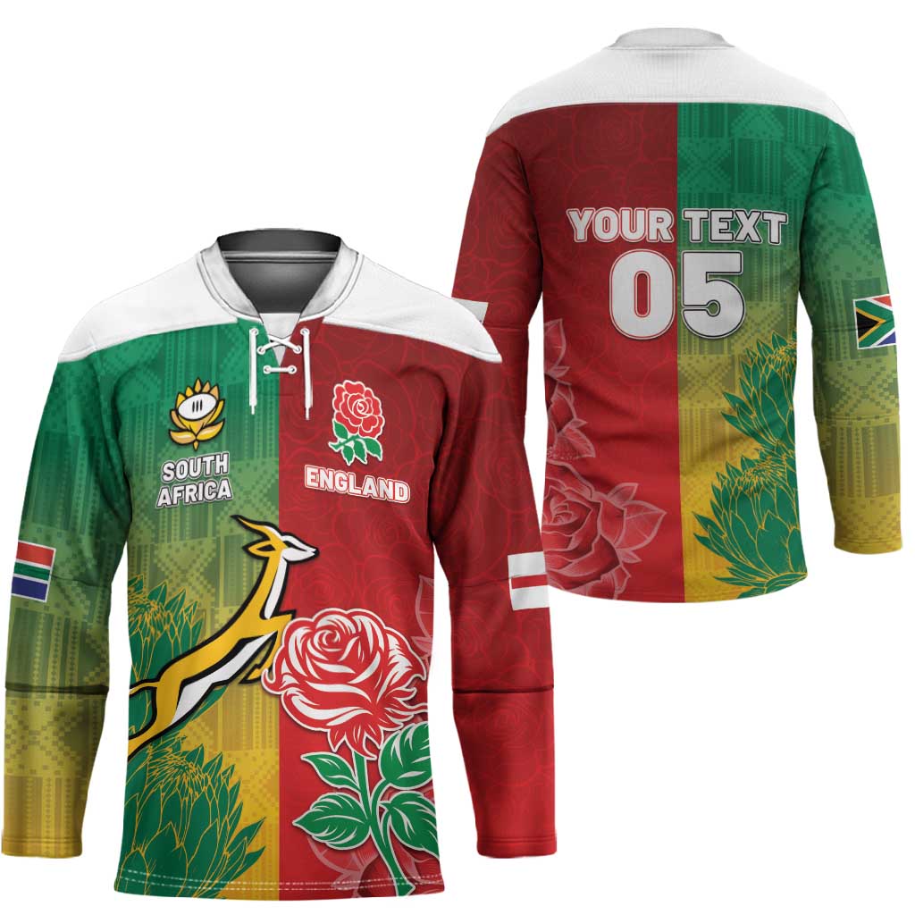 South Africa And England Rugby Custom Hockey Jersey Springboks And Red Rose Together - Wonder Print Shop