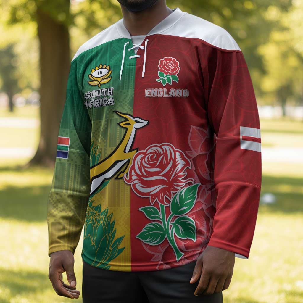 South Africa And England Rugby Custom Hockey Jersey Springboks And Red Rose Together - Wonder Print Shop
