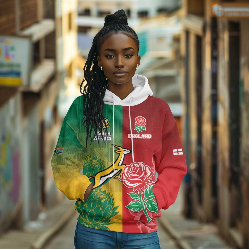 South Africa And England Rugby Custom Hoodie Springboks And Red Rose Together - Wonder Print Shop