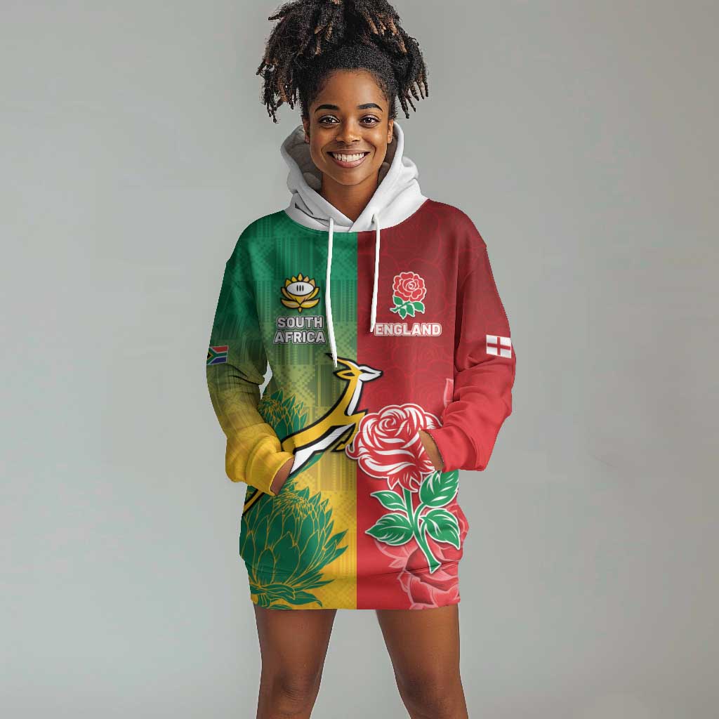 South Africa And England Rugby Custom Hoodie Dress Springboks And Red Rose Together - Wonder Print Shop