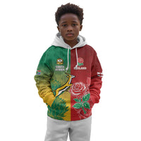 South Africa And England Rugby Custom Kid Hoodie Springboks And Red Rose Together - Wonder Print Shop