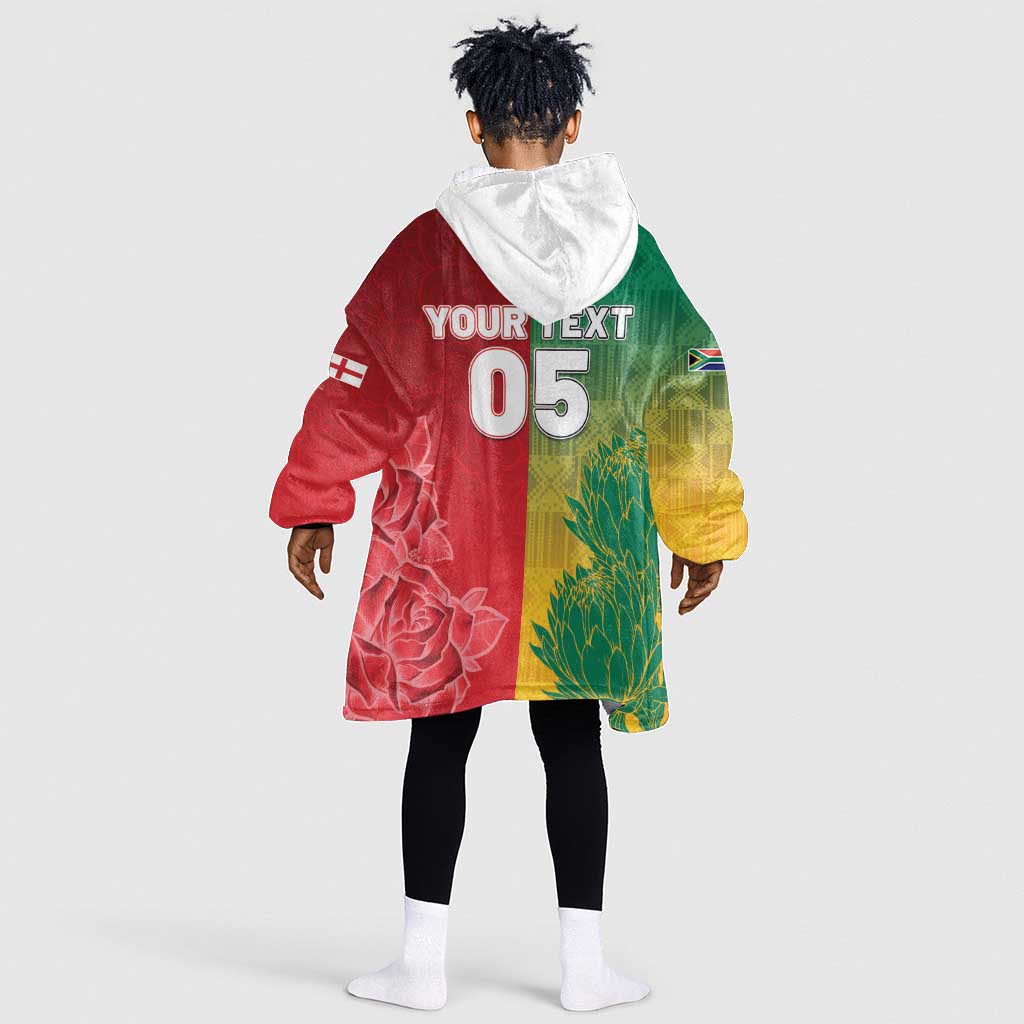 South Africa And England Rugby Custom Kid Wearable Blanket Hoodie Springboks And Red Rose Together - Wonder Print Shop