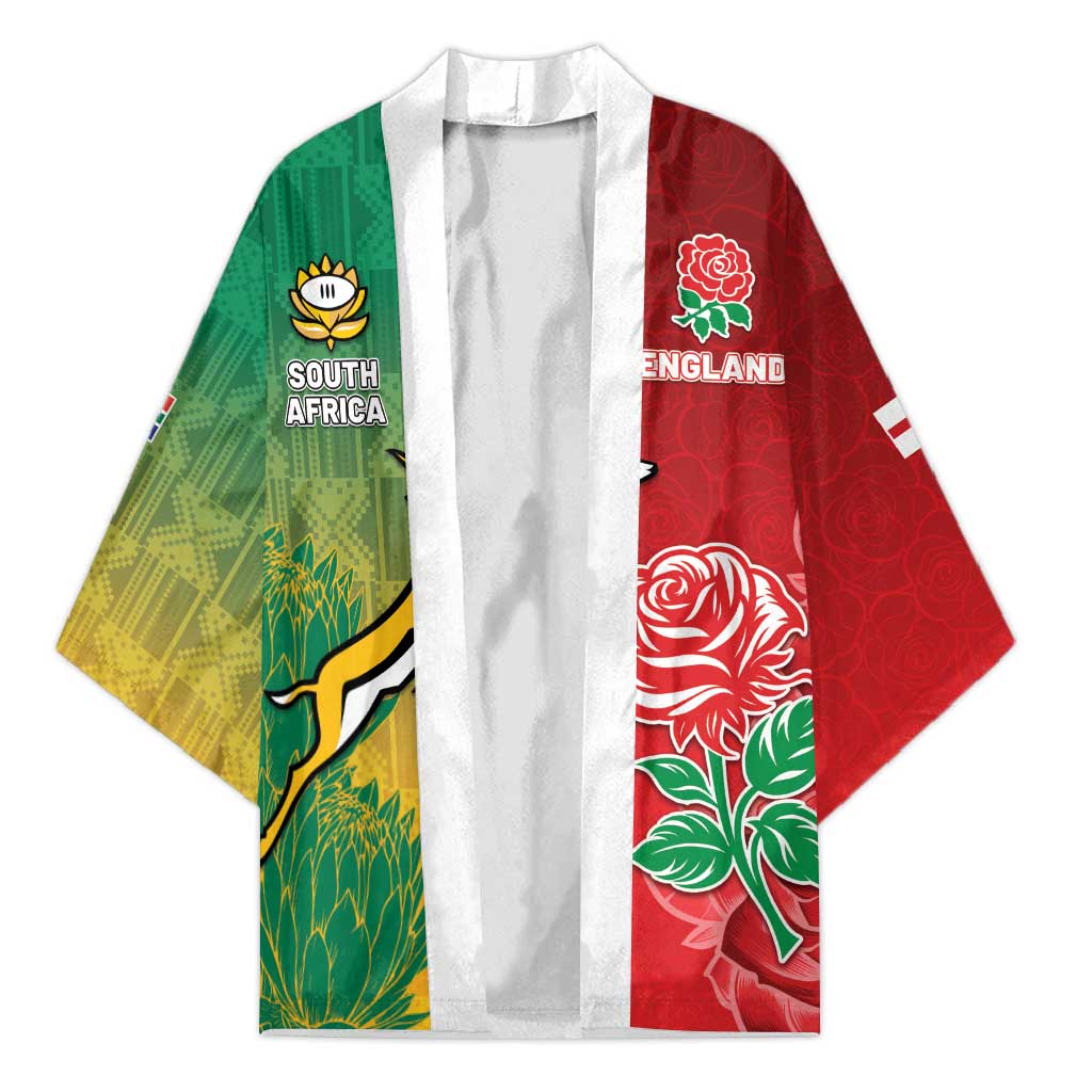 South Africa And England Rugby Custom Kimono Springboks And Red Rose Together - Wonder Print Shop