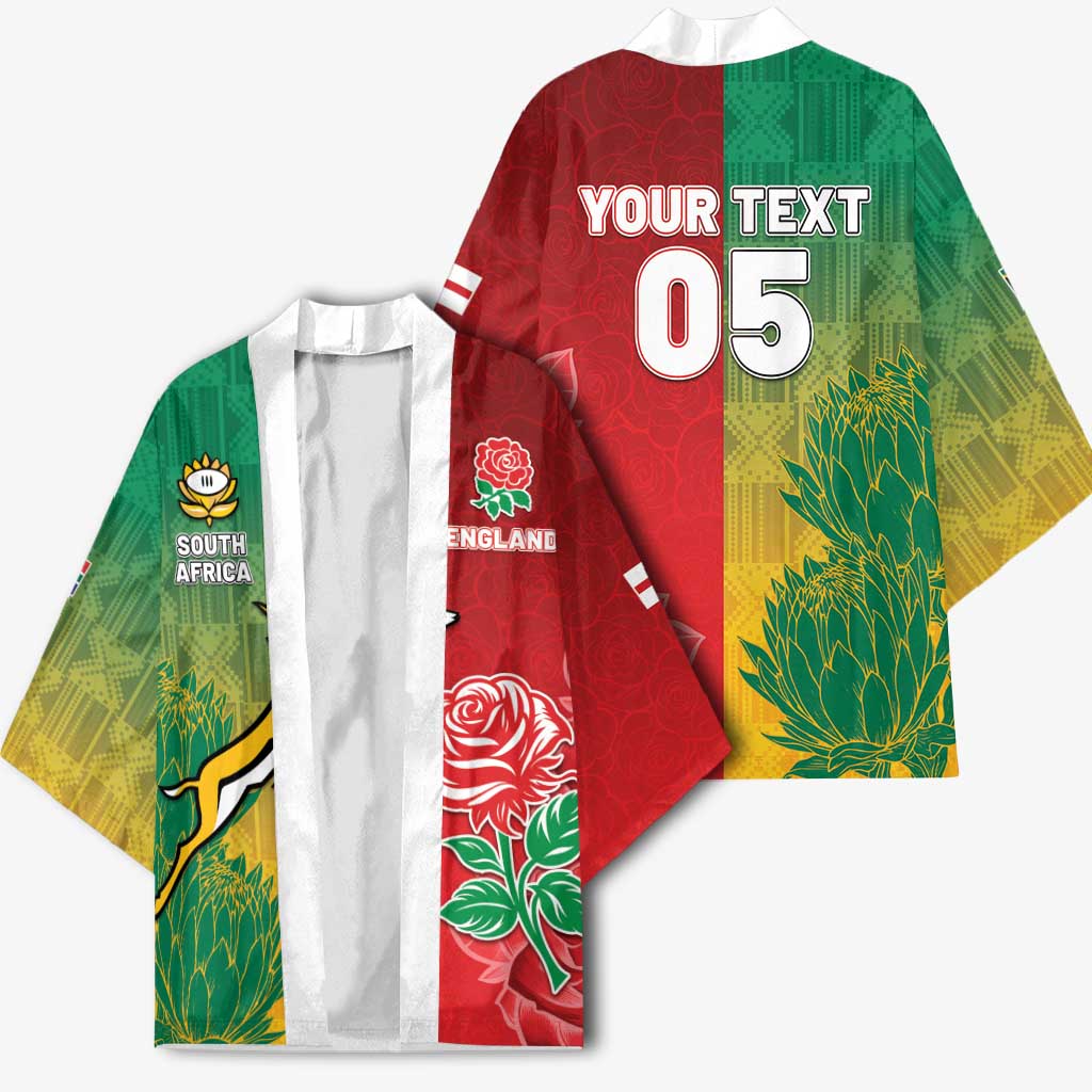 South Africa And England Rugby Custom Kimono Springboks And Red Rose Together - Wonder Print Shop