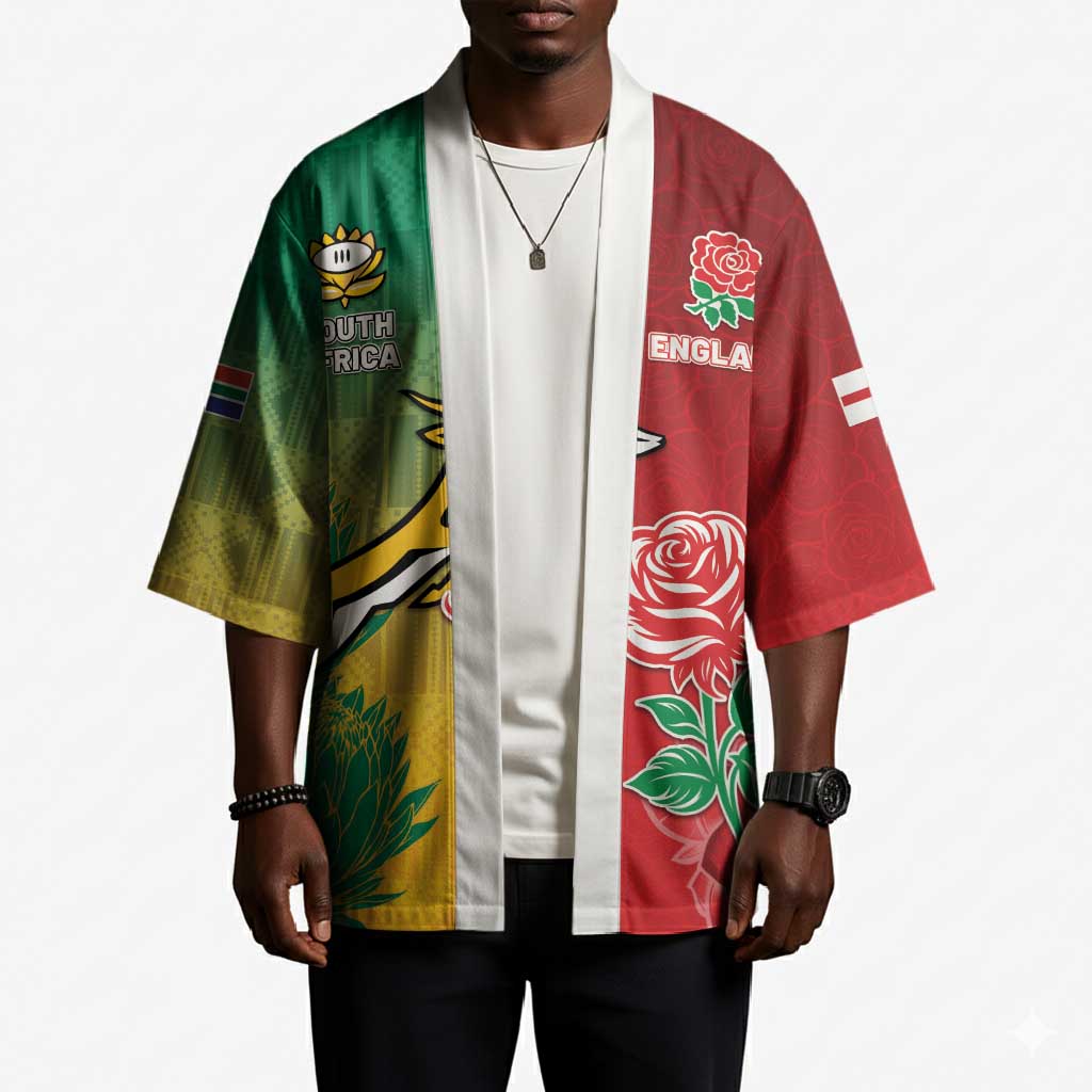 South Africa And England Rugby Custom Kimono Springboks And Red Rose Together - Wonder Print Shop
