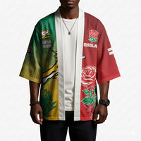 South Africa And England Rugby Custom Kimono Springboks And Red Rose Together - Wonder Print Shop