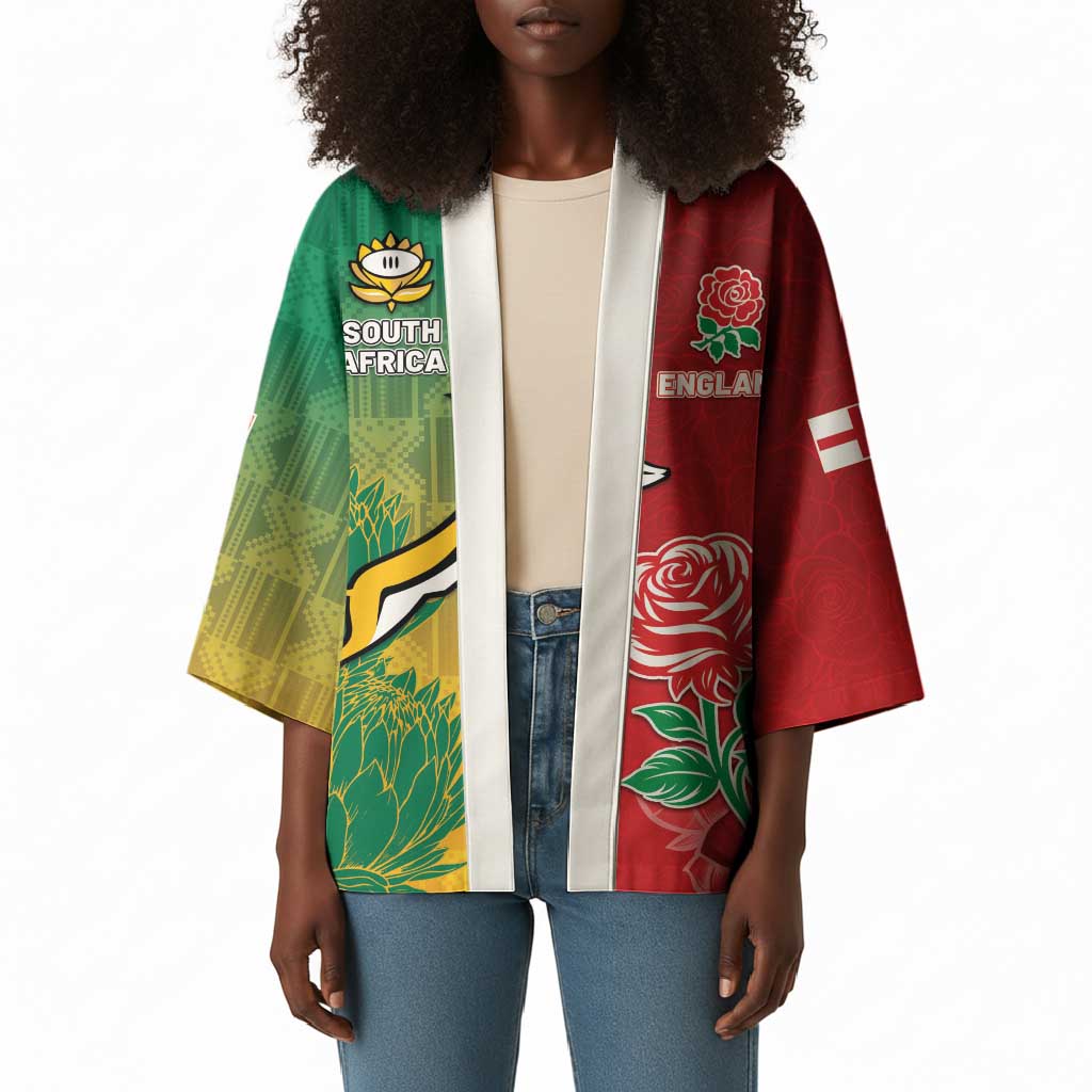 South Africa And England Rugby Custom Kimono Springboks And Red Rose Together - Wonder Print Shop