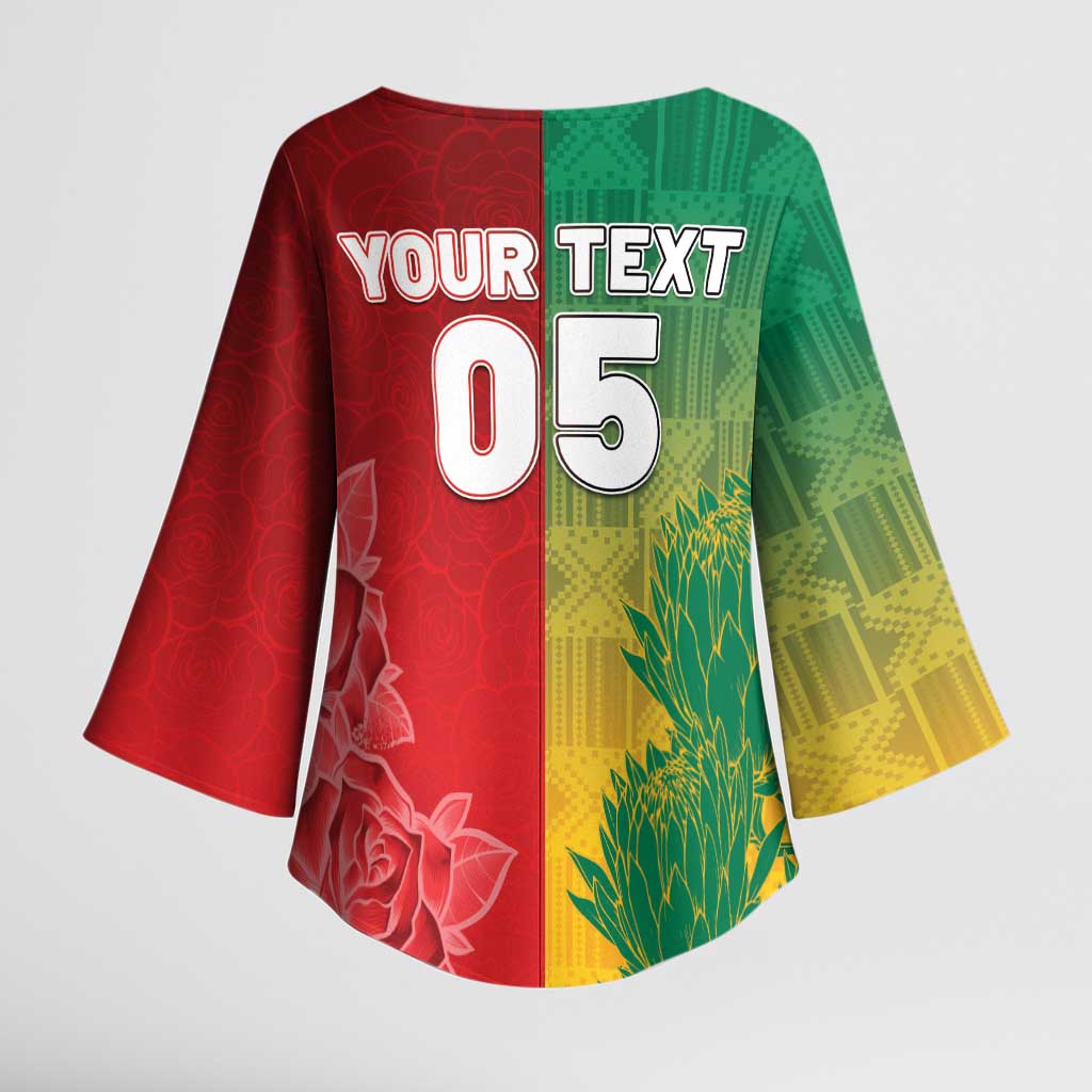 South Africa And England Rugby Custom Kimono Sleeve Blouse Springboks And Red Rose Together - Wonder Print Shop