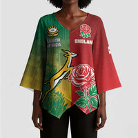 South Africa And England Rugby Custom Kimono Sleeve Blouse Springboks And Red Rose Together - Wonder Print Shop