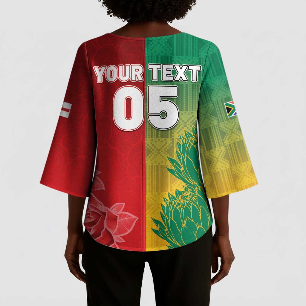 South Africa And England Rugby Custom Kimono Sleeve Blouse Springboks And Red Rose Together - Wonder Print Shop