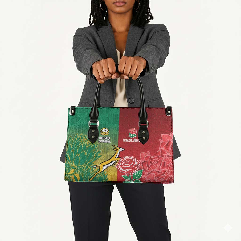 South Africa And England Rugby Leather Bag Springboks And Red Rose Together - Wonder Print Shop