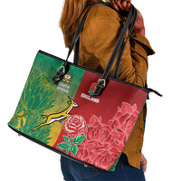 South Africa And England Rugby Leather Tote Bag Springboks And Red Rose Together - Wonder Print Shop