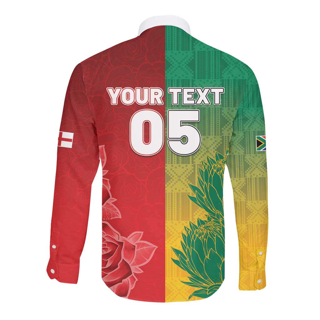 South Africa And England Rugby Custom Long Sleeve Button Shirt Springboks And Red Rose Together - Wonder Print Shop