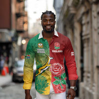 South Africa And England Rugby Custom Long Sleeve Button Shirt Springboks And Red Rose Together - Wonder Print Shop