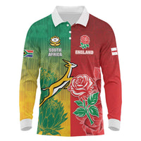 South Africa And England Rugby Custom Long Sleeve Polo Shirt Springboks And Red Rose Together - Wonder Print Shop