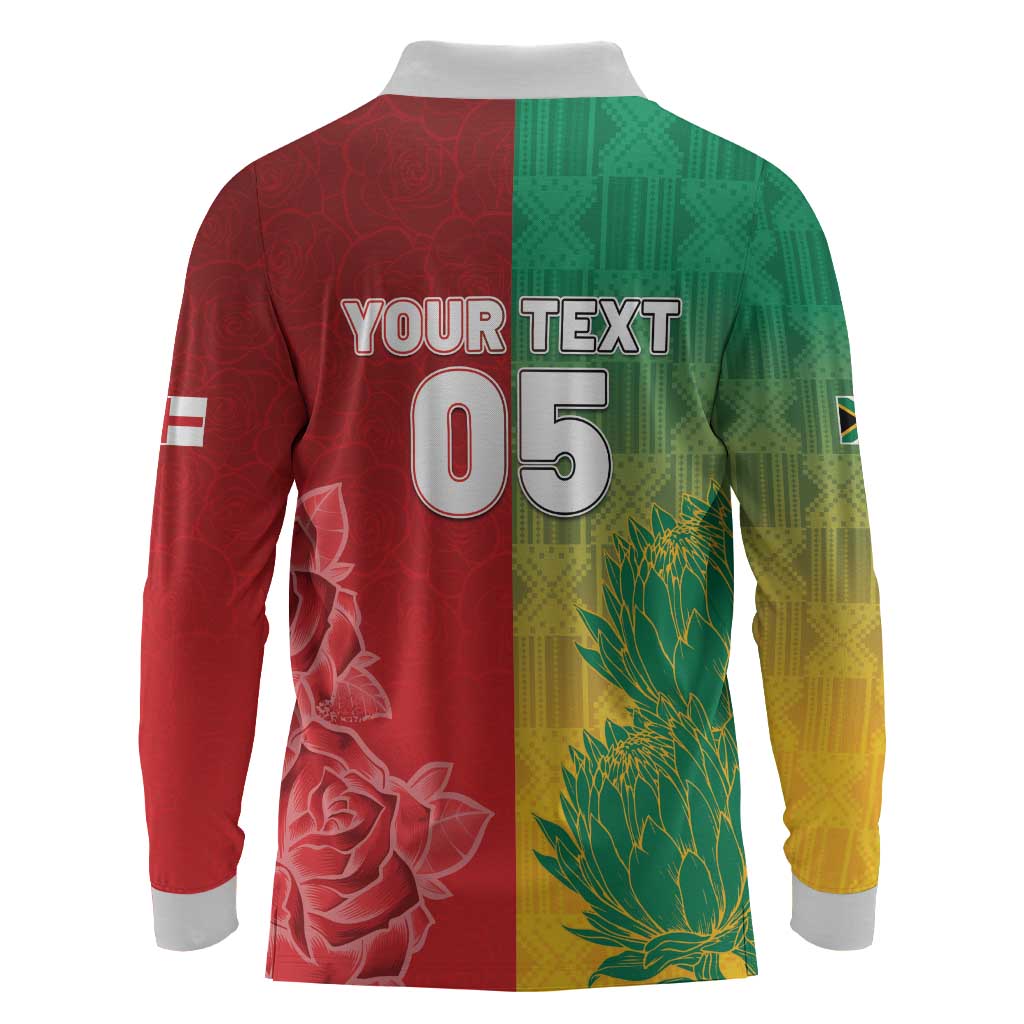 South Africa And England Rugby Custom Long Sleeve Polo Shirt Springboks And Red Rose Together - Wonder Print Shop