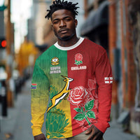 South Africa And England Rugby Custom Long Sleeve Shirt Springboks And Red Rose Together - Wonder Print Shop