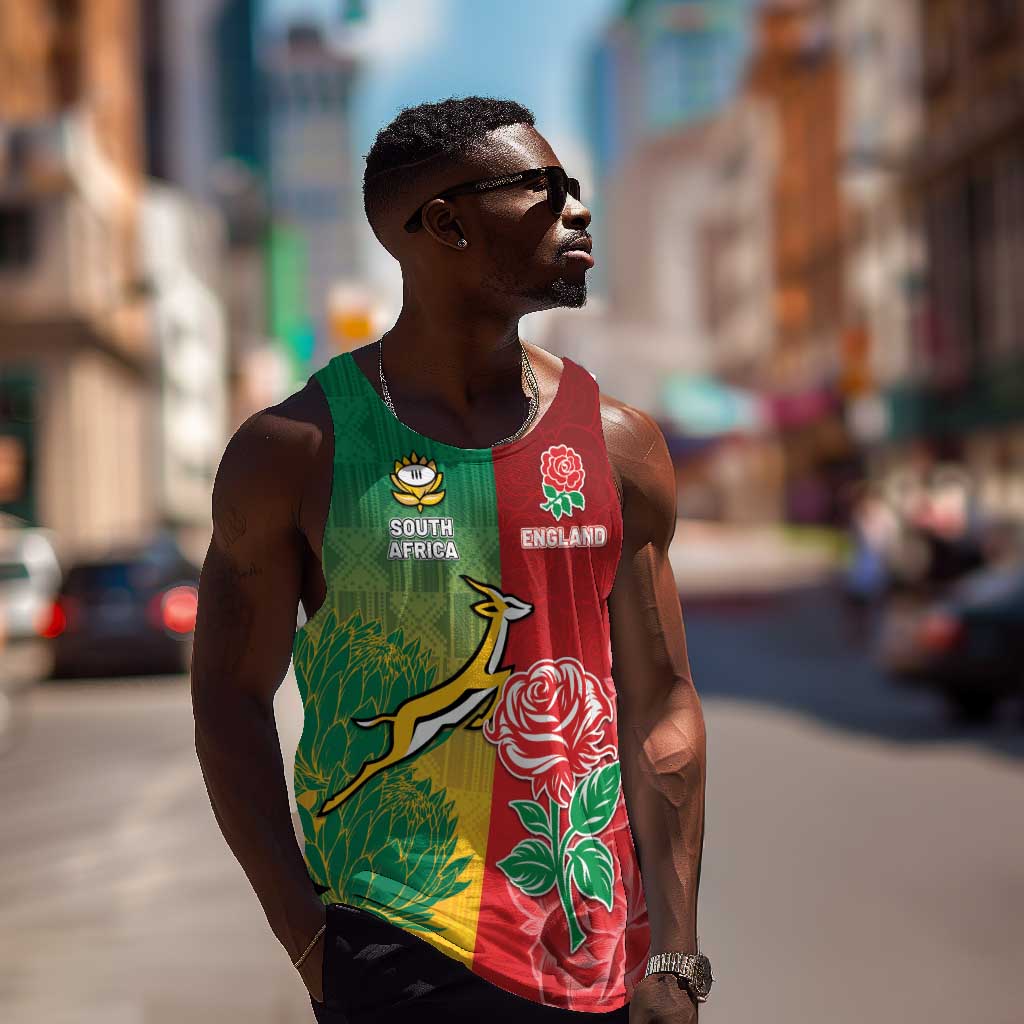 South Africa And England Rugby Custom Men Tank Top Springboks And Red Rose Together - Wonder Print Shop