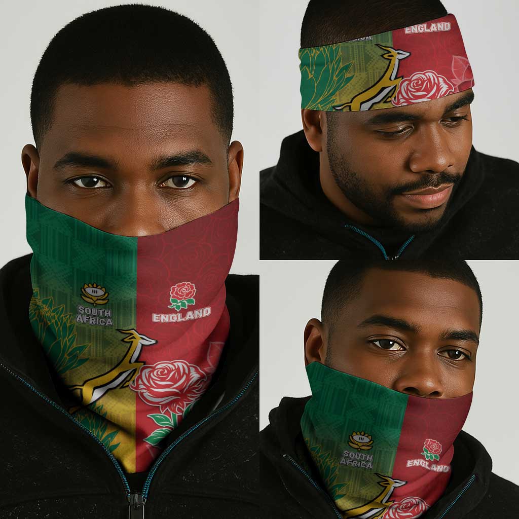 South Africa And England Rugby Neck Gaiter Springboks And Red Rose Together - Wonder Print Shop