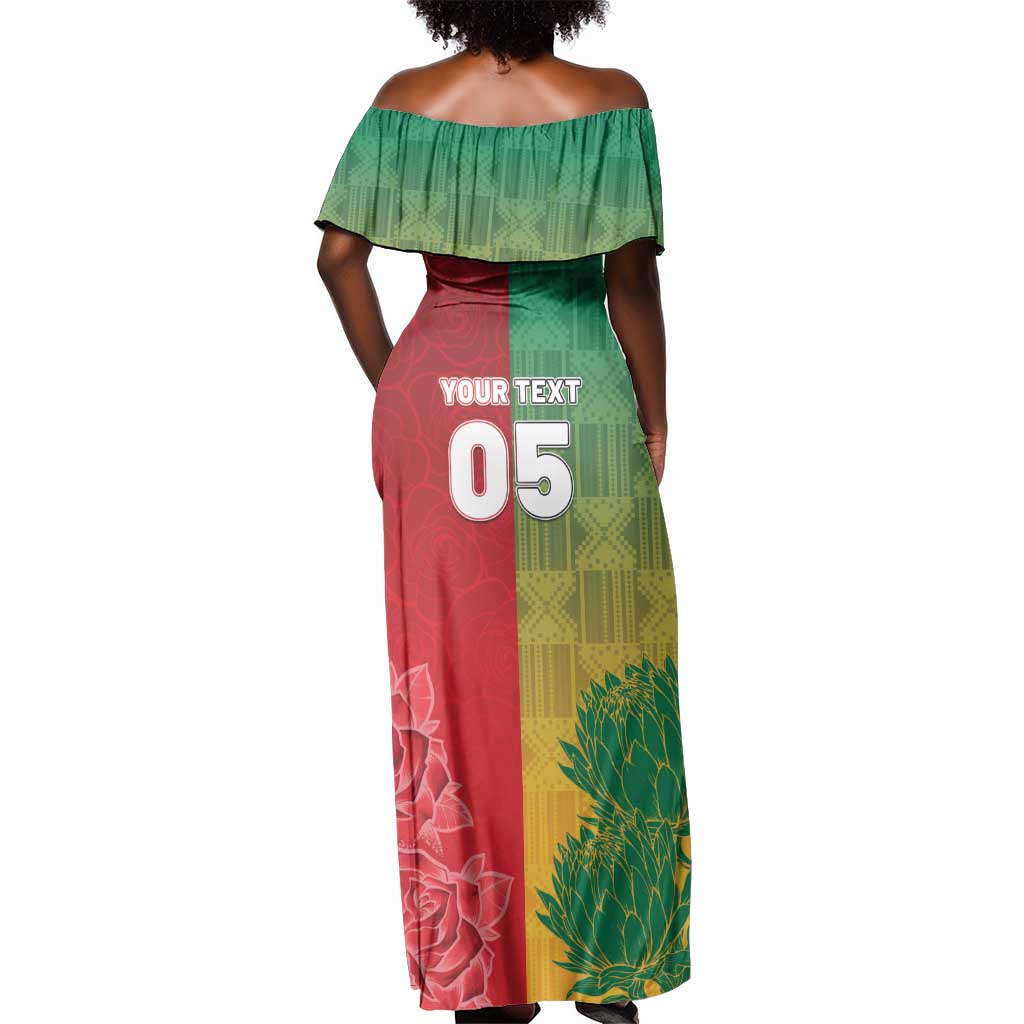 South Africa And England Rugby Custom Off Shoulder Maxi Dress Springboks And Red Rose Together - Wonder Print Shop