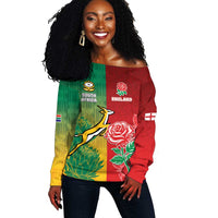 South Africa And England Rugby Custom Off Shoulder Sweater Springboks And Red Rose Together - Wonder Print Shop