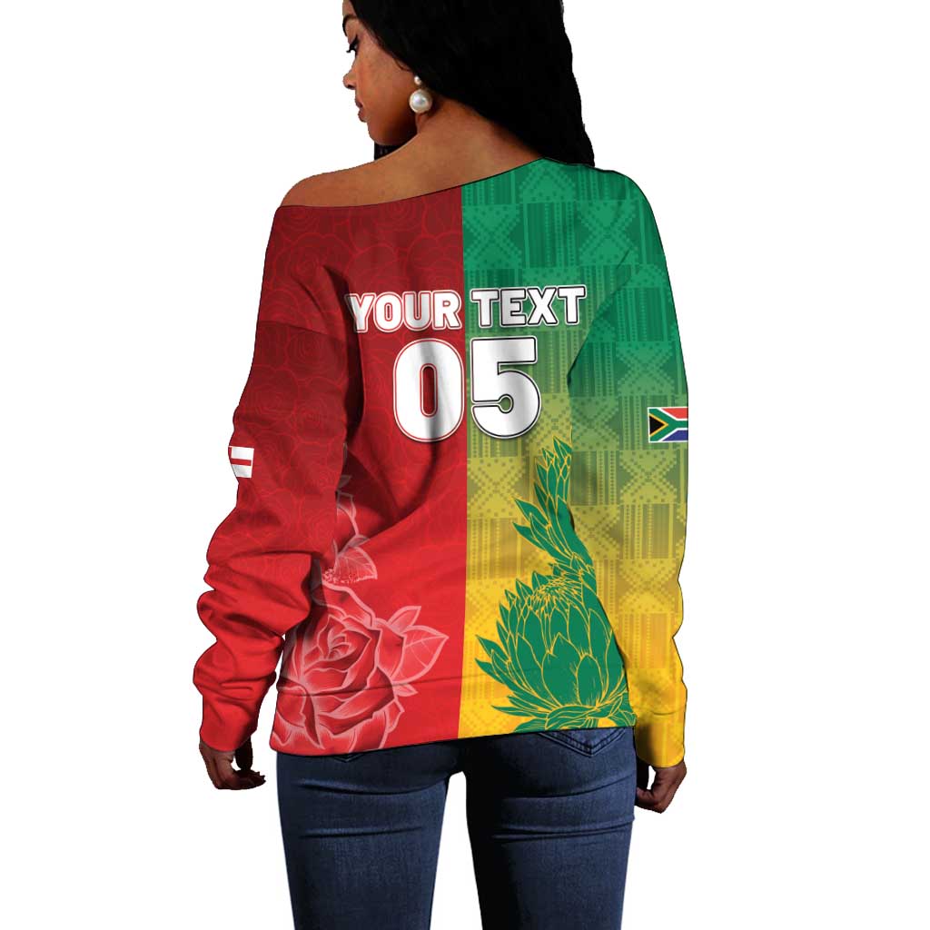 South Africa And England Rugby Custom Off Shoulder Sweater Springboks And Red Rose Together - Wonder Print Shop