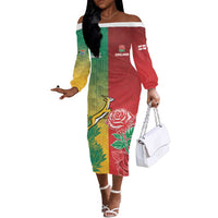 South Africa And England Rugby Custom Off The Shoulder Long Sleeve Dress Springboks And Red Rose Together - Wonder Print Shop