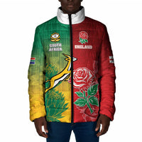 South Africa And England Rugby Custom Padded Jacket Springboks And Red Rose Together - Wonder Print Shop