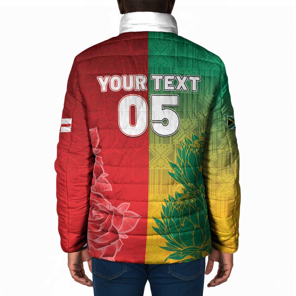 South Africa And England Rugby Custom Padded Jacket Springboks And Red Rose Together - Wonder Print Shop