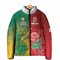 South Africa And England Rugby Custom Padded Jacket Springboks And Red Rose Together - Wonder Print Shop