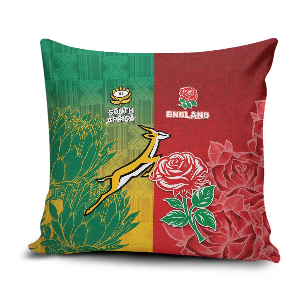 South Africa And England Rugby Pillow Cover Springboks And Red Rose Together - Wonder Print Shop