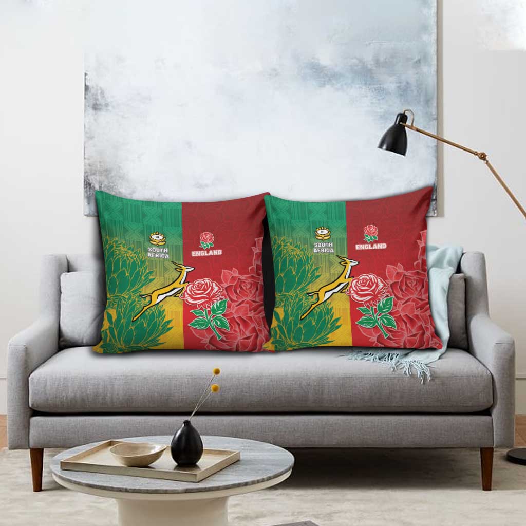 South Africa And England Rugby Pillow Cover Springboks And Red Rose Together - Wonder Print Shop