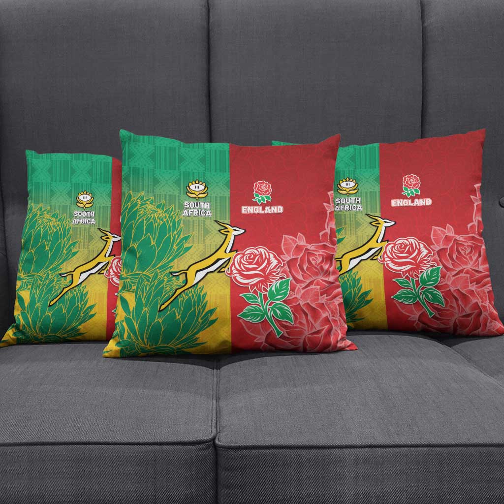South Africa And England Rugby Pillow Cover Springboks And Red Rose Together - Wonder Print Shop