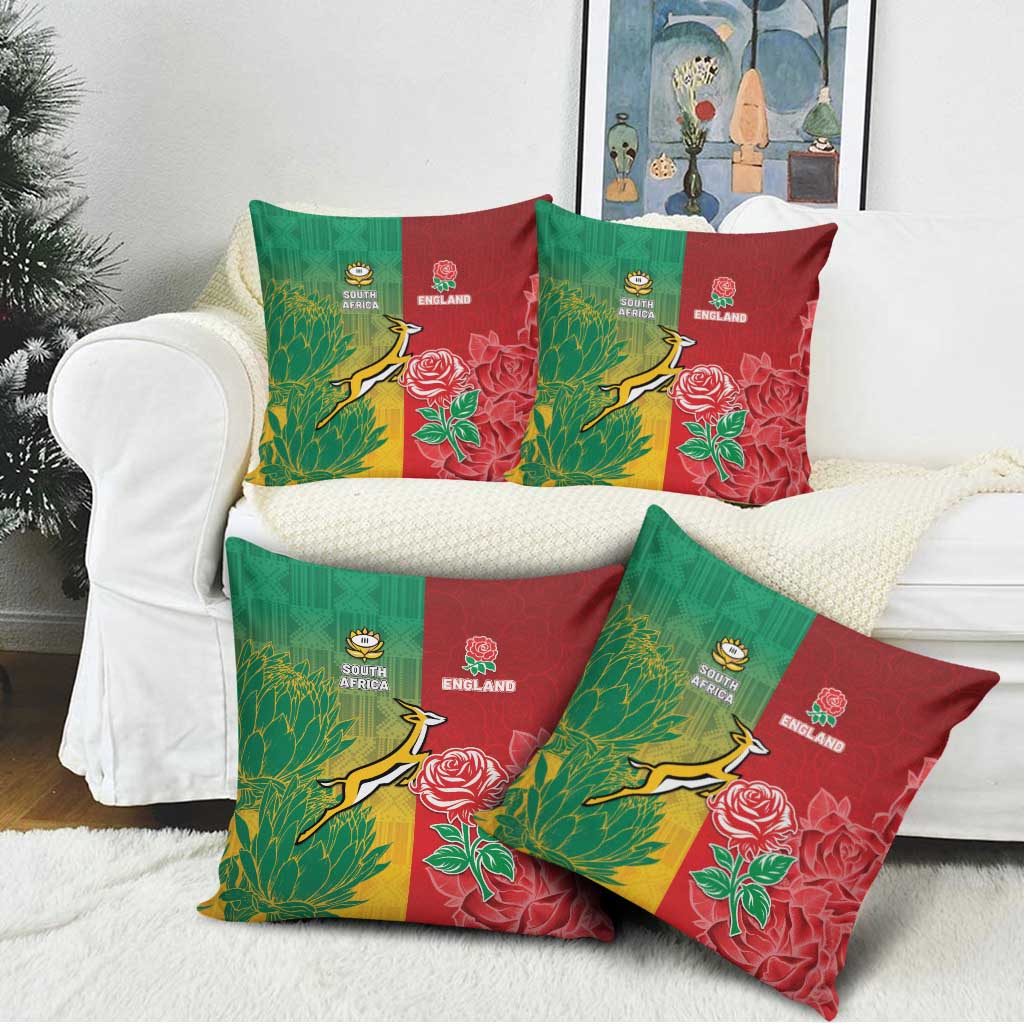 South Africa And England Rugby Pillow Cover Springboks And Red Rose Together - Wonder Print Shop